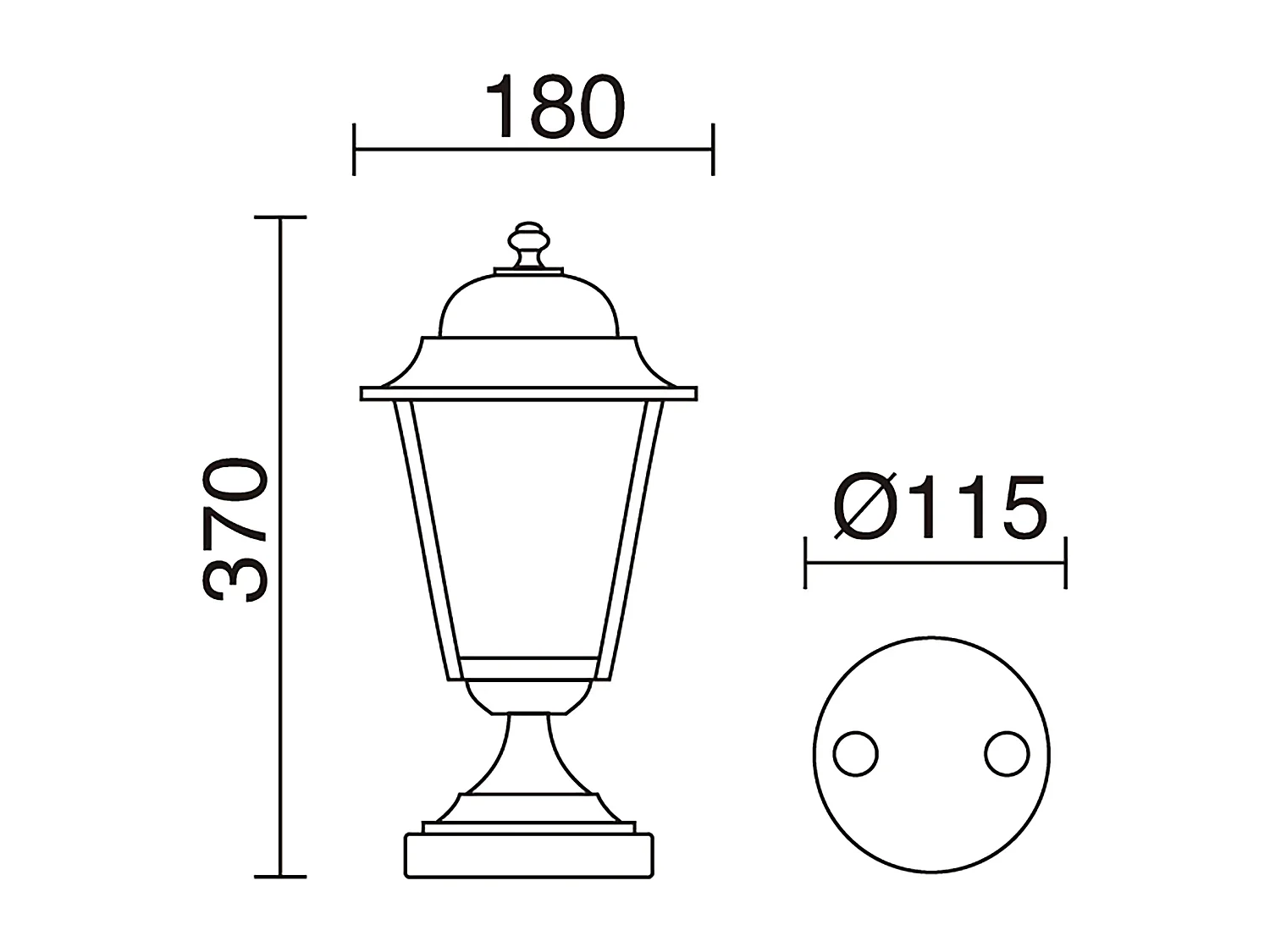 Balise exterieur classique Elite 4-h37cm-e27 42w-verre mat-aluminium-noir-ip55