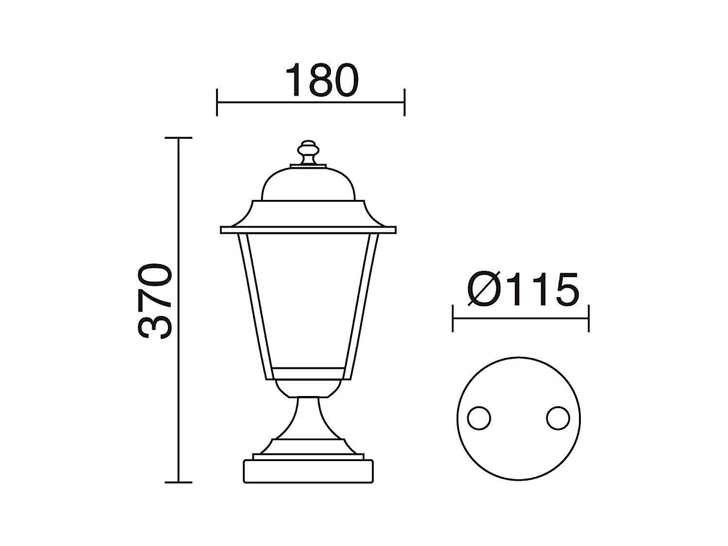 Farol exterior estilo clássico ELITE 4 - A. 37 cm - E27 42W - vidro fosco - alumínio - preto - IP55