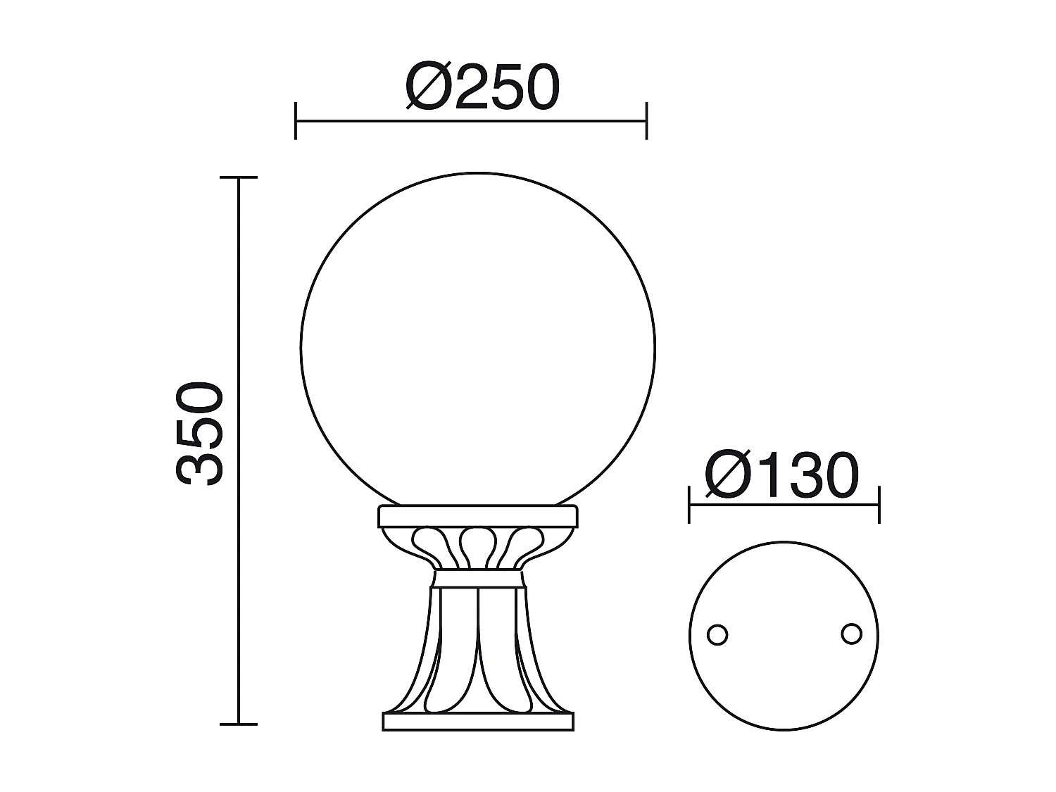 INDURA GLOBO Außenleuchte im klassischen Stil – H. 35 cm x T. ø25 cm – E27 70 W – Opalkugel – Harz – IP55 – Schwarz