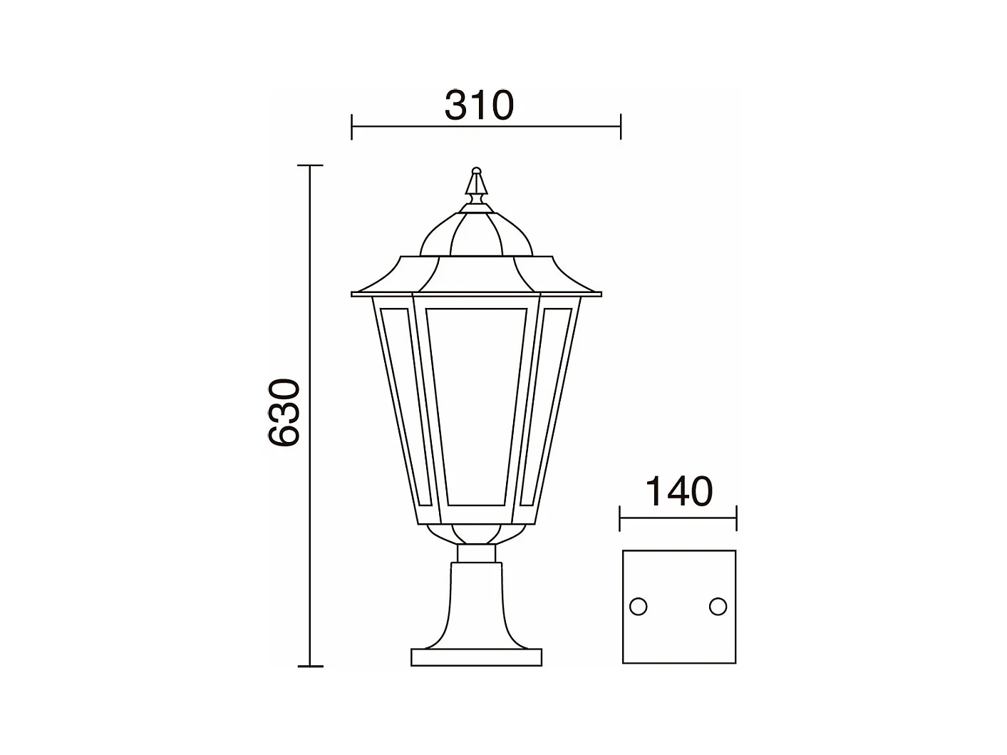 ELITE 6 klassieke stijl buitenbaken - Hoogte 63 cm x Breedte 31 cm - E27 42W - Transparant glas - IP44 - aluminium en zwart