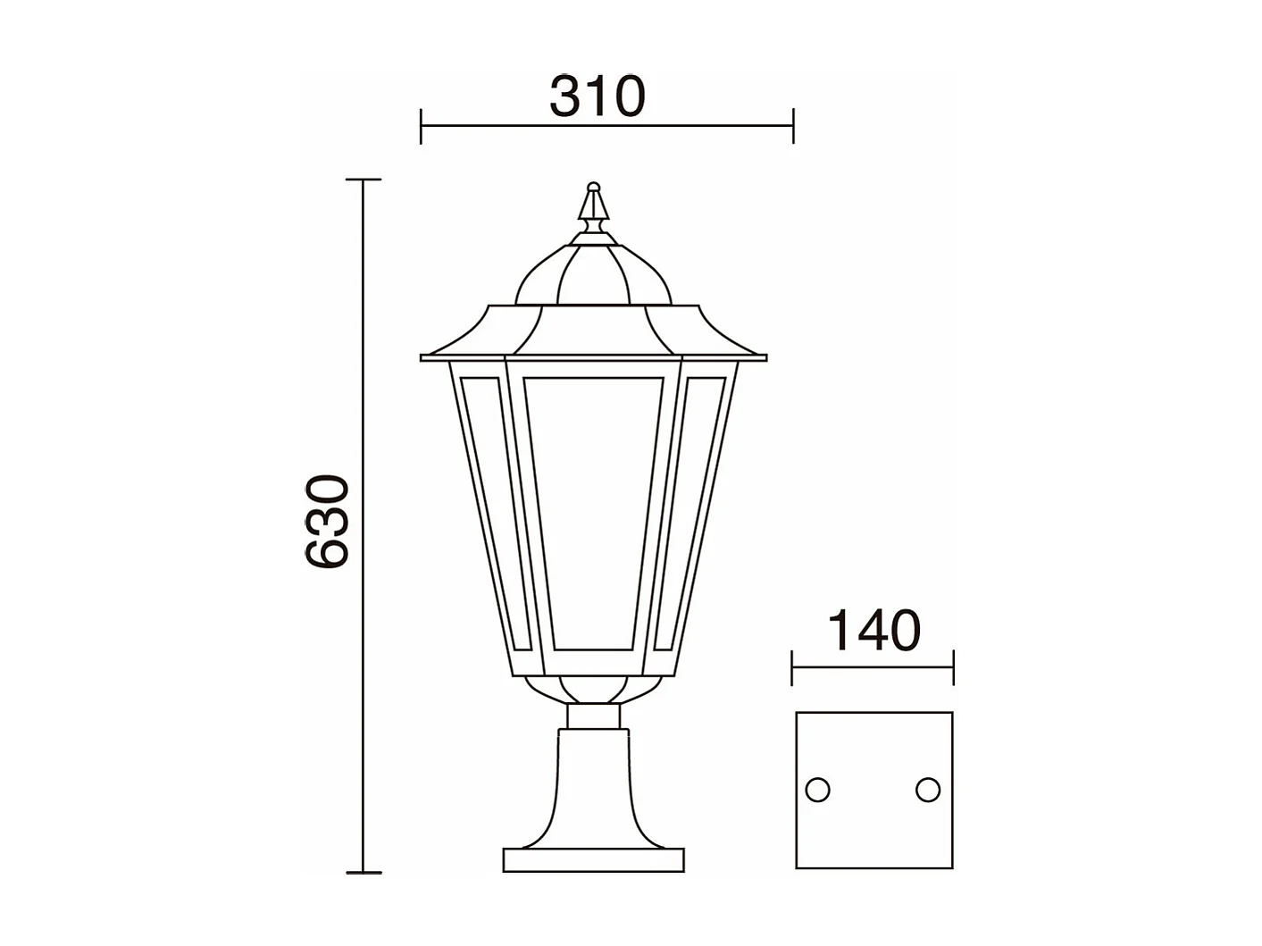 Farol exterior ELITE 6 estilo clássico - Altura 63 cm x Largura 31 cm - E27 42W - Vidro transparente - IP44 - alumínio e preto
