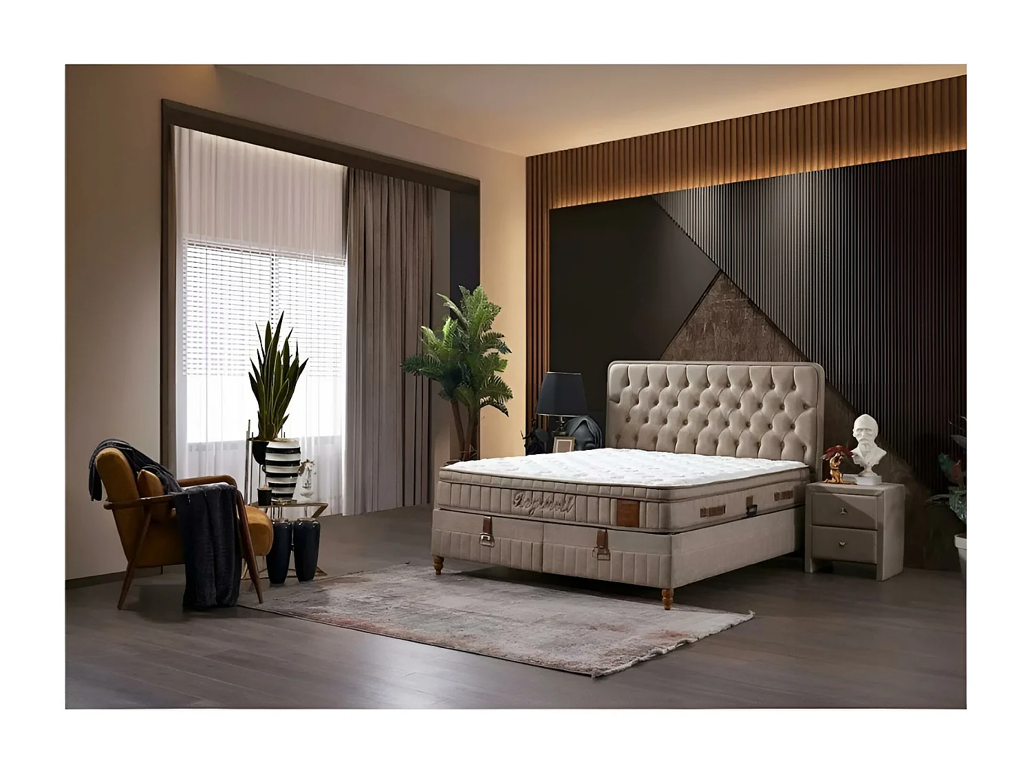 Bett Begonvil M/160x200/Stoffbezug/Beige