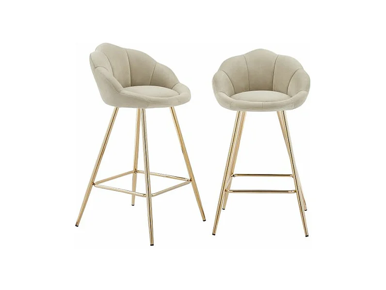 Lot de 2 tabourets en velours avec pieds dorés beige TOURMALINE
