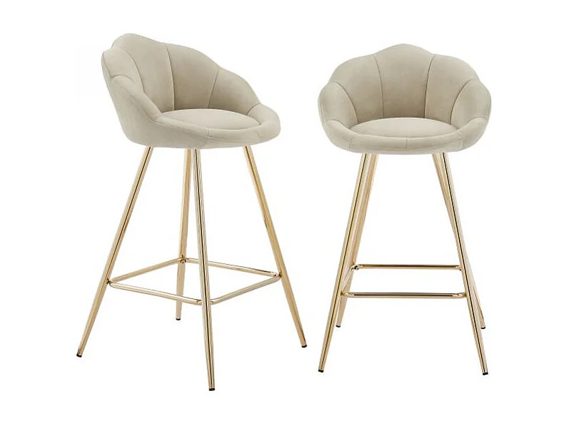 Lot de 2 tabourets en velours avec pieds dorés beige TOURMALINE