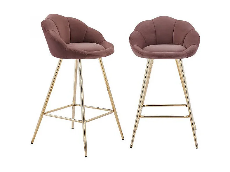 Lot de 2 tabourets en velours avec pieds dorés rose TOURMALINE