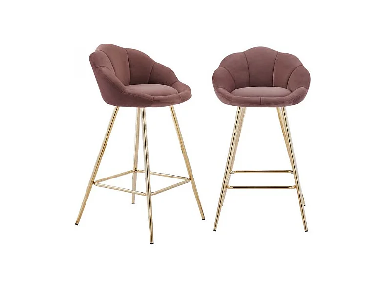 Lot de 2 tabourets en velours avec pieds dorés rose TOURMALINE