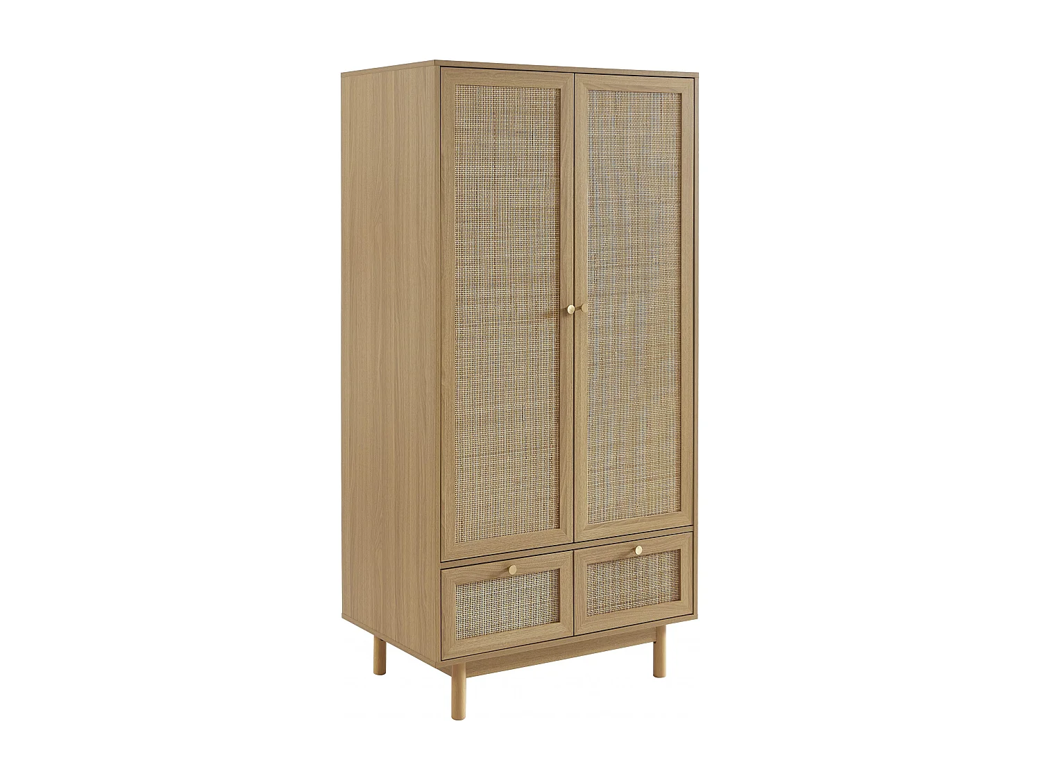 Armoire effet chêne et cannage rotin 90 cm ONYX