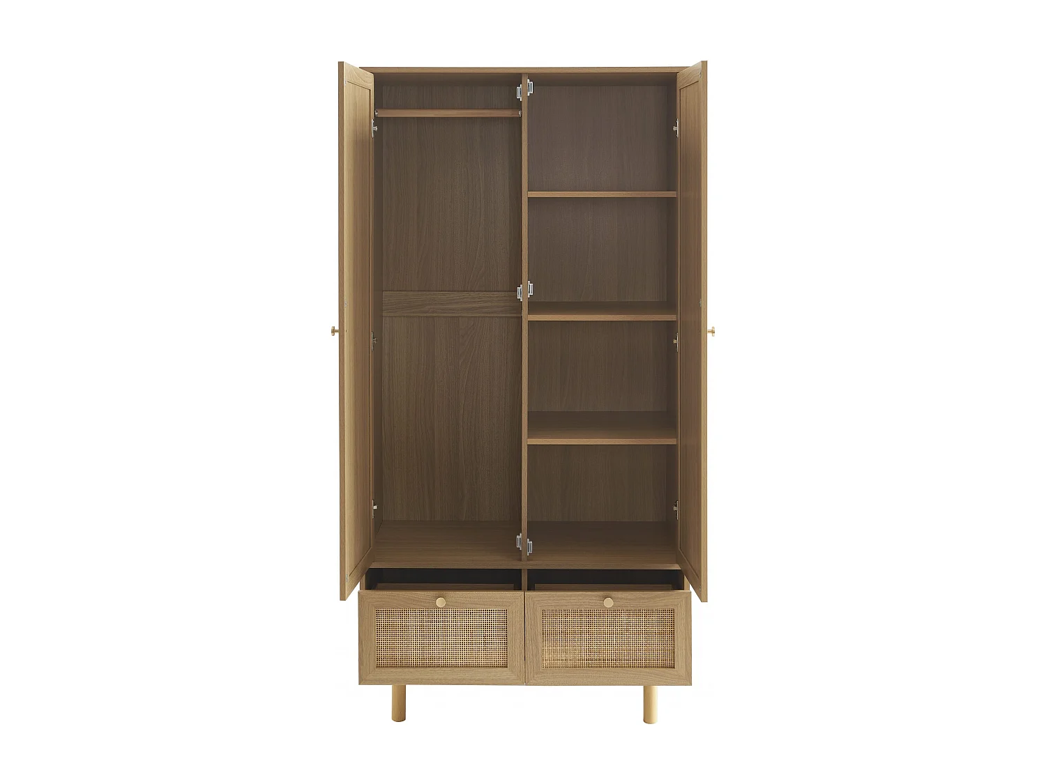 Armoire effet chêne et cannage rotin 90 cm ONYX