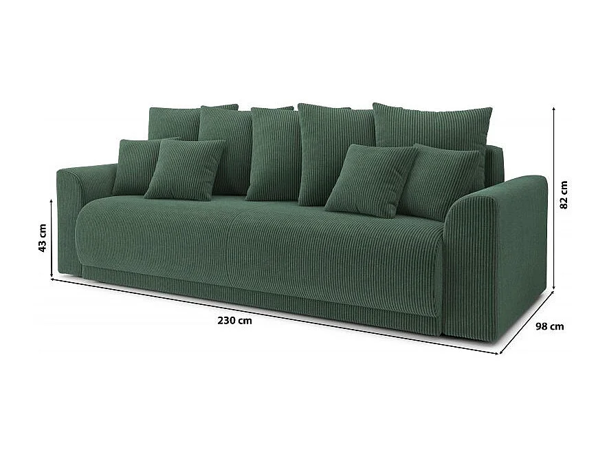 Canapé droit convertible velours côtelé 3 places vert OPALE