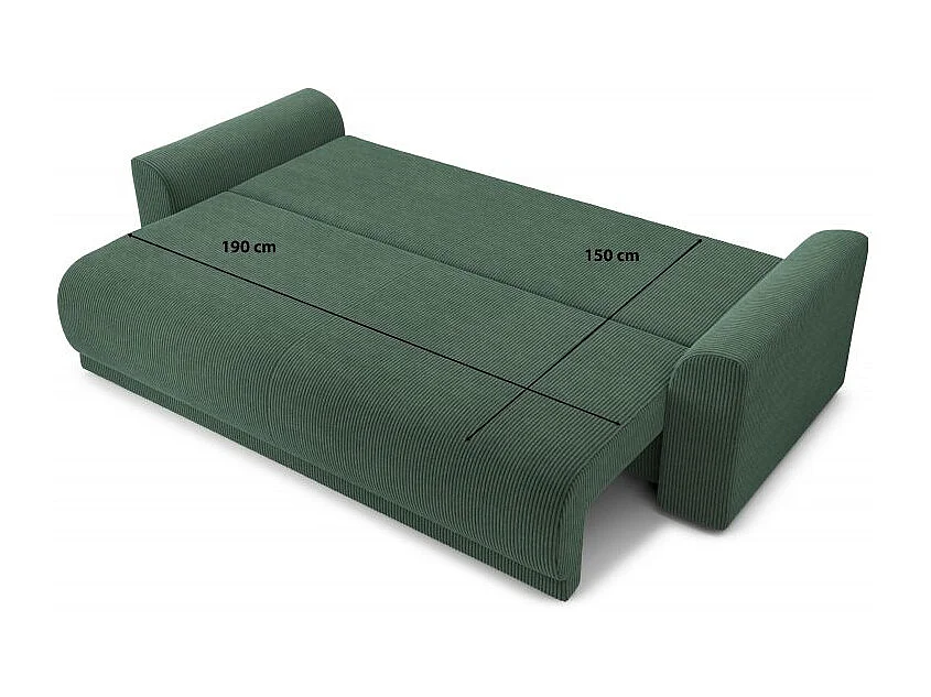 Canapé droit convertible velours côtelé 3 places vert OPALE