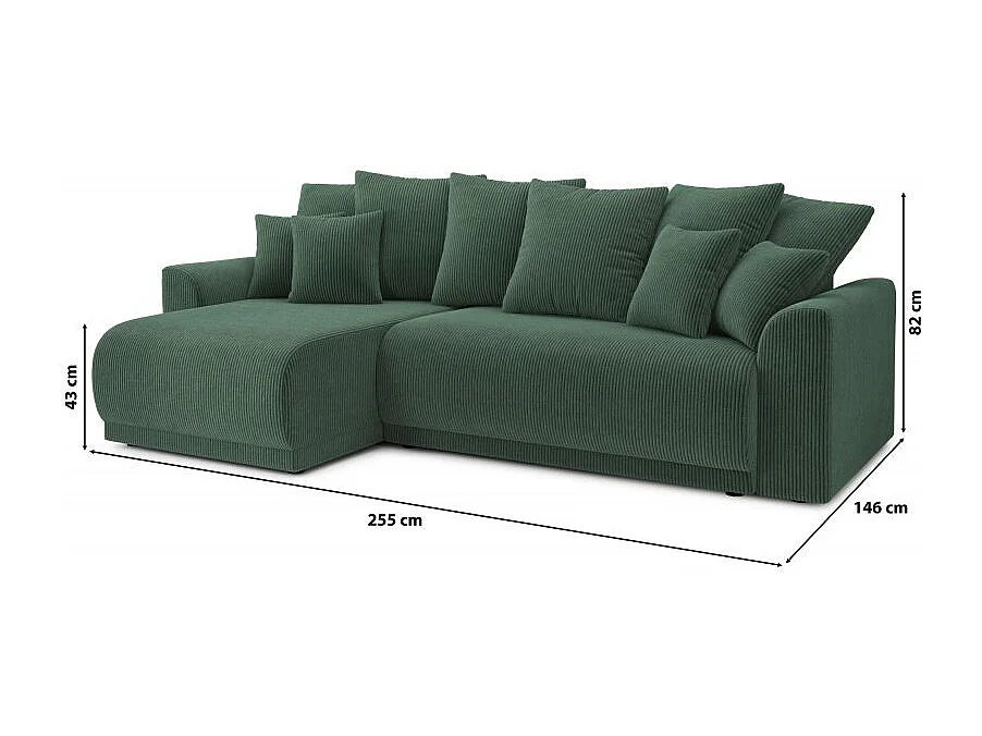 Canapé d'angle réversible convertible velours côtelé 4 places vert OPALE