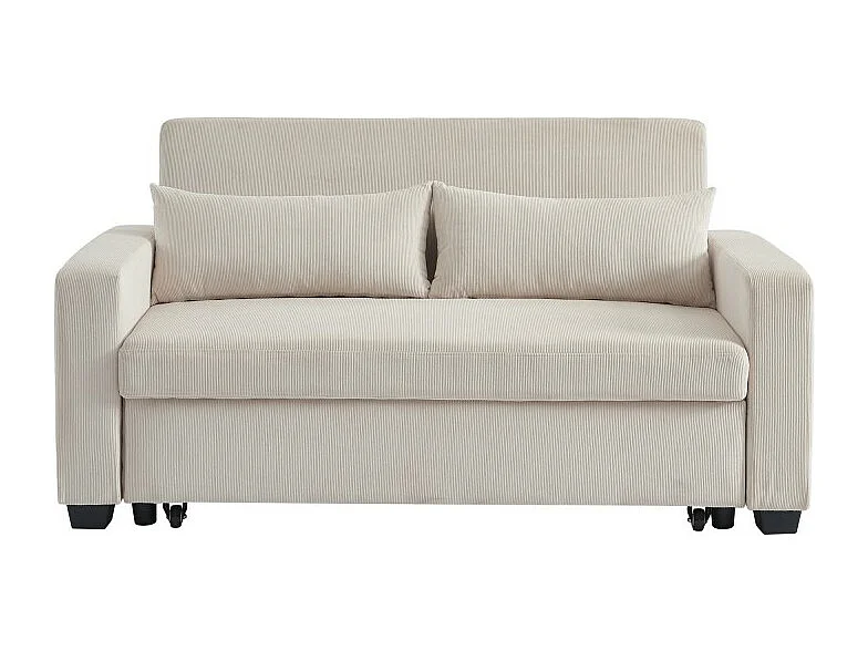 Canapé droit convertible velours côtelé 3 places beige CITRINE