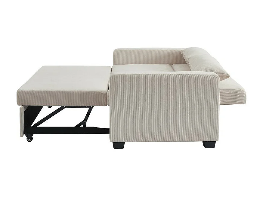 Canapé droit convertible velours côtelé 3 places beige CITRINE