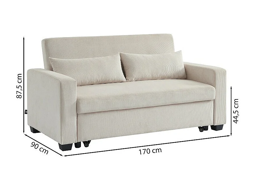 Canapé droit convertible velours côtelé 3 places beige CITRINE