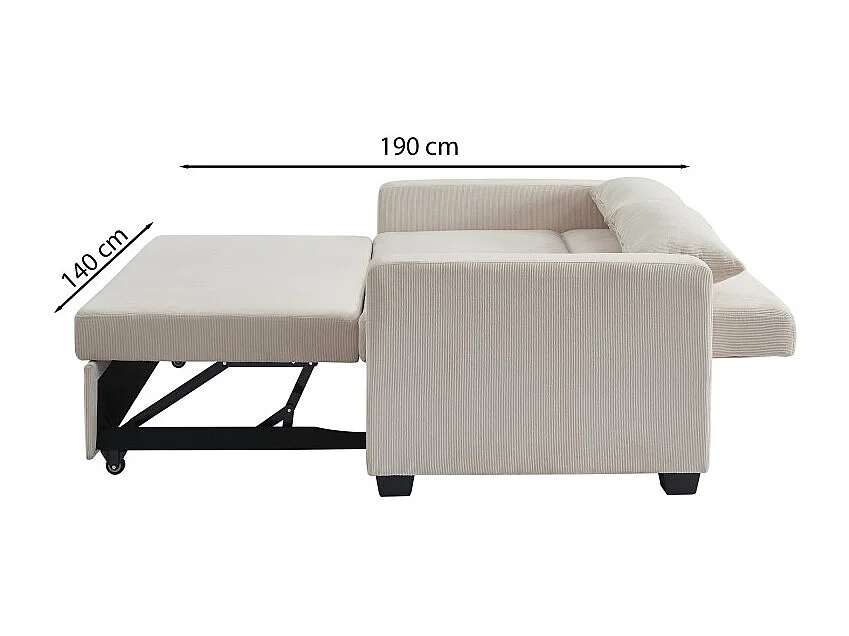 Canapé droit convertible velours côtelé 3 places beige CITRINE