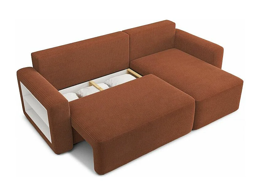 Canapé d'angle réversible convertible velours côtelé 4 places terracotta CORNALINE