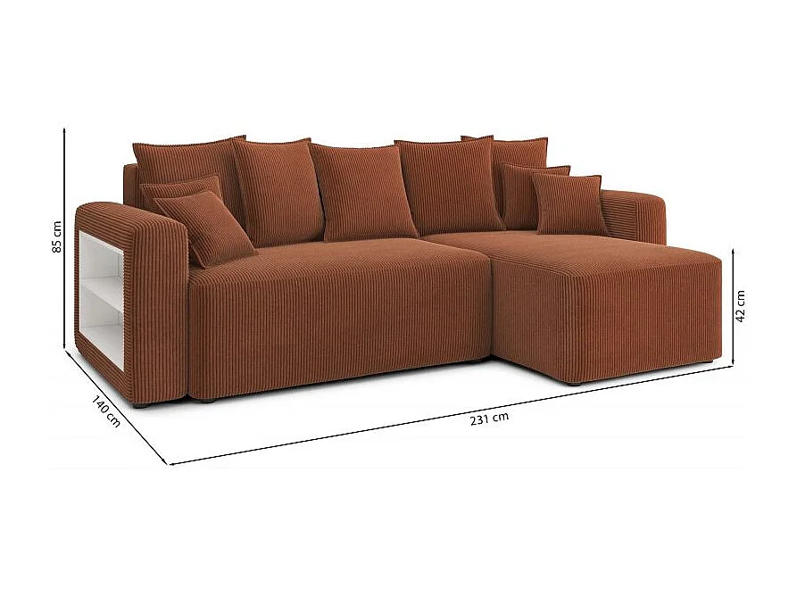 Canapé d'angle réversible convertible velours côtelé 4 places terracotta CORNALINE