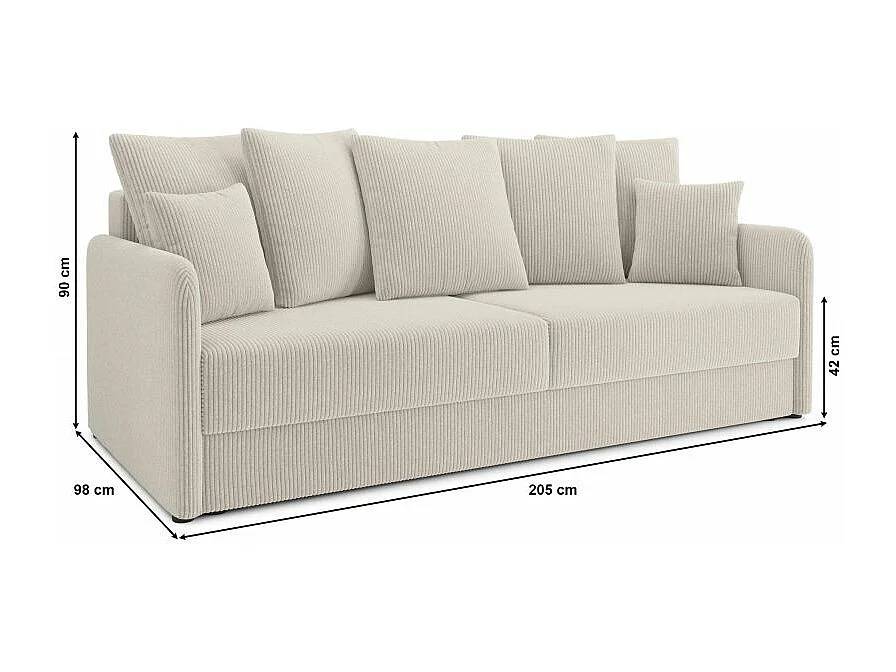 Canapé droit convertible velours côtelé 3 places beige JASPE