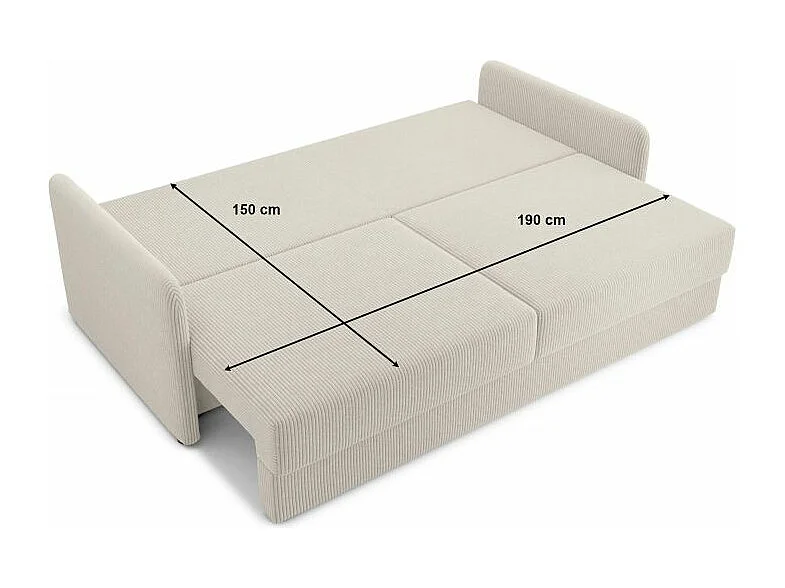 Canapé droit convertible velours côtelé 3 places beige JASPE