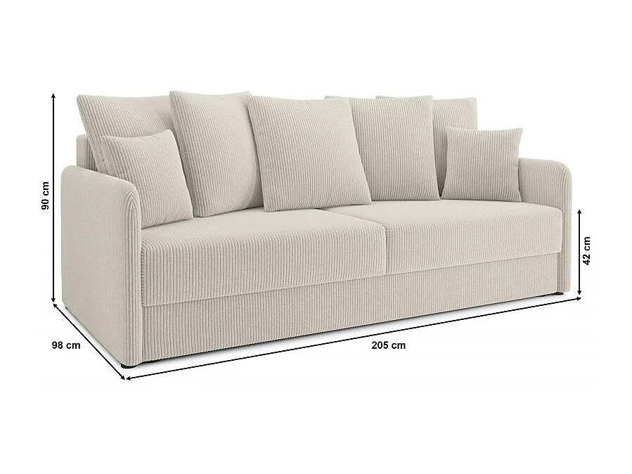 Canapé droit convertible velours côtelé 3 places beige JASPE