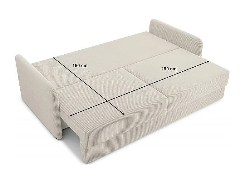 Canapé droit convertible velours côtelé 3 places beige JASPE