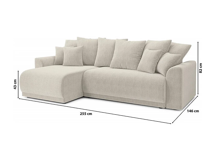 Canapé d'angle réversible convertible velours côtelé 4 places beige OPALE