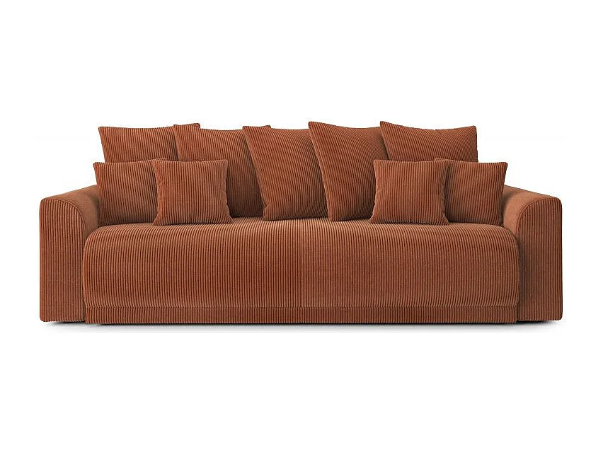 Canapé droit convertible velours côtelé 3 places terracotta OPALE