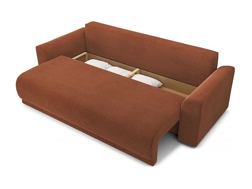 Canapé droit convertible velours côtelé 3 places terracotta OPALE