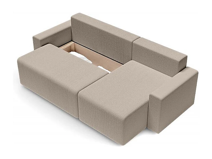 Canapé d'angle réversible convertible velours côtelé 4 places grège TURQUOISE