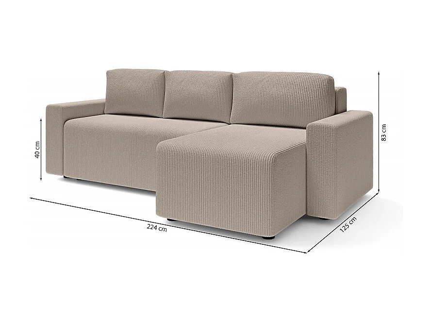 Canapé d'angle réversible convertible velours côtelé 4 places grège TURQUOISE