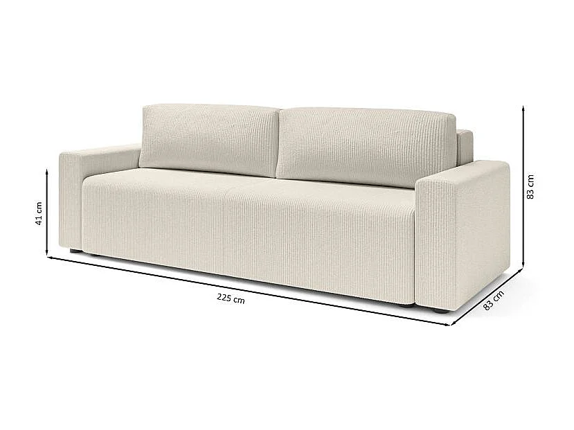 Canapé droit convertible velours côtelé 3 places beige TURQUOISE