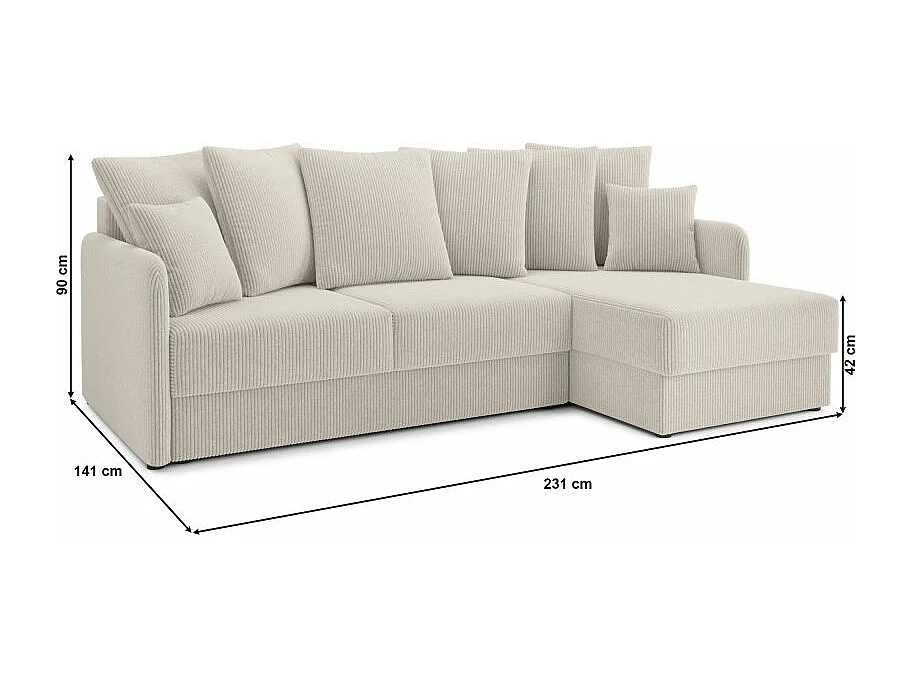 Canapé d'angle réversible convertible velours côtelé 4 places beige JASPE