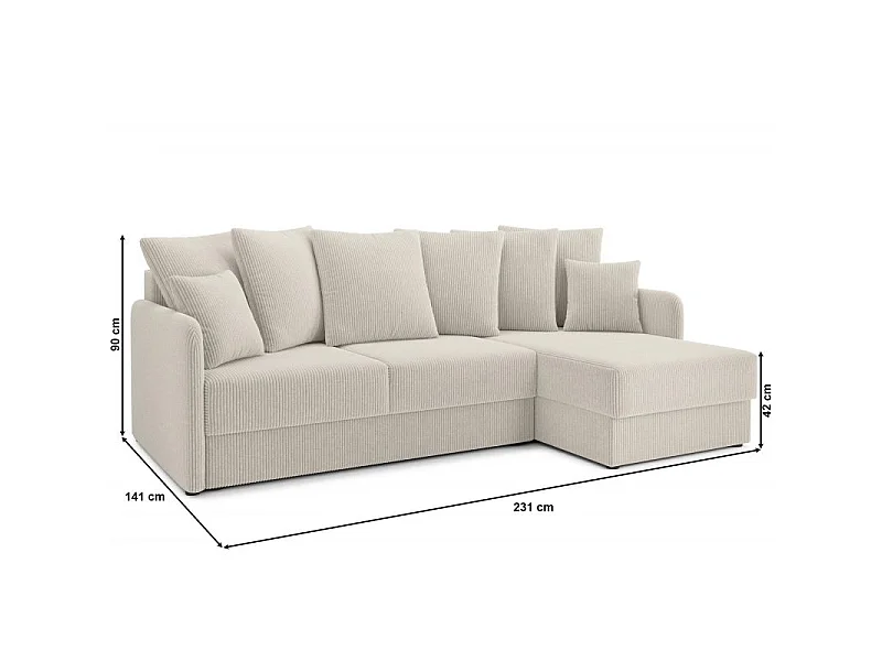 Canapé d'angle réversible convertible 4 places en velours beige