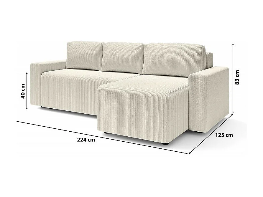 Canapé d'angle réversible convertible velours côtelé 4 places beige TURQUOISE