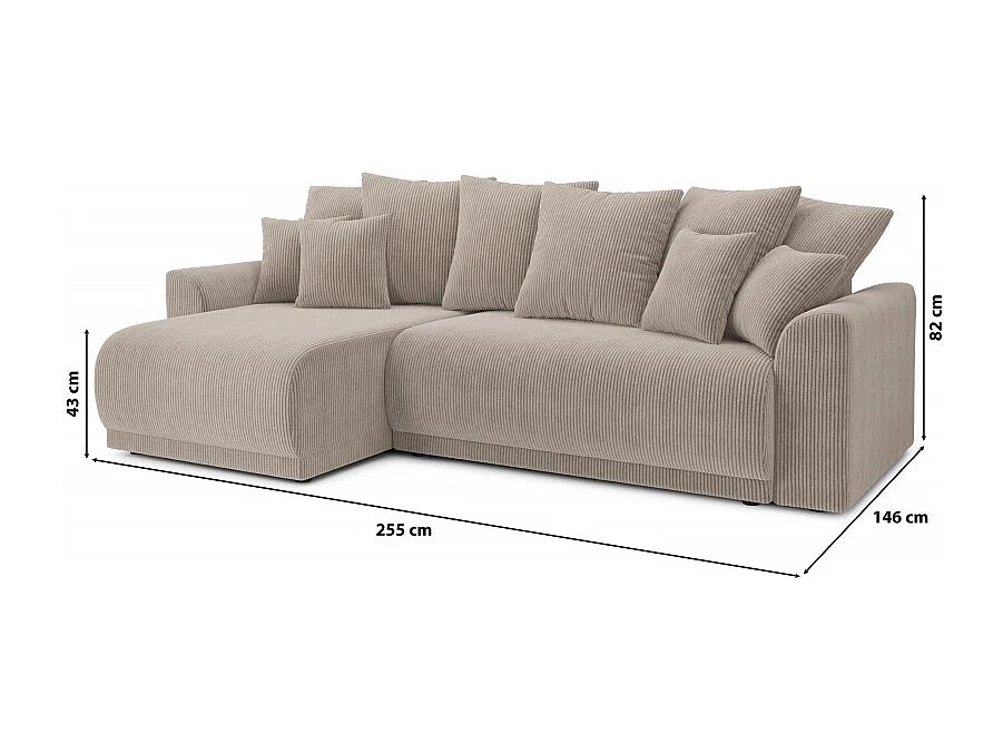 Canapé d'angle réversible convertible velours côtelé 4 places grège OPALE