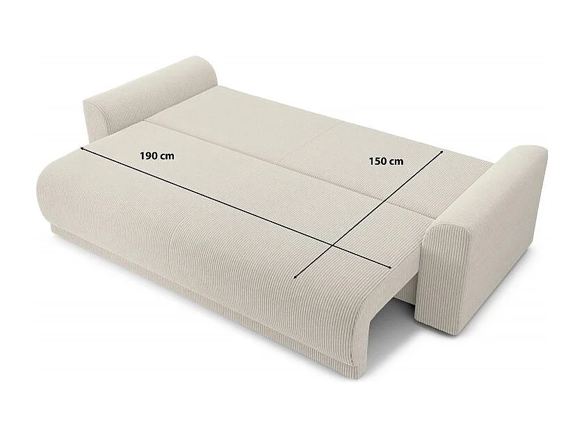 Canapé droit convertible velours côtelé 3 places beige OPALE