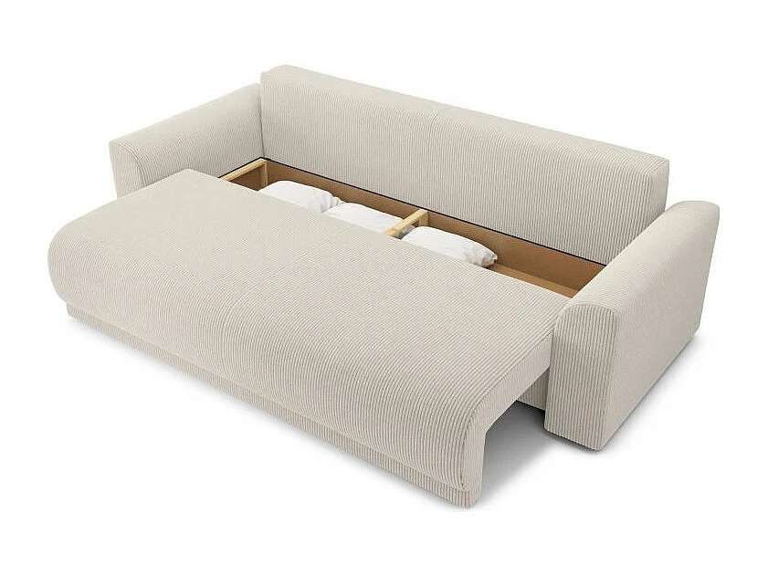 Canapé droit convertible velours côtelé 3 places beige OPALE