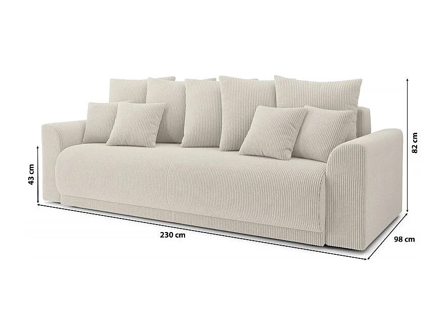 Canapé droit convertible velours côtelé 3 places beige OPALE