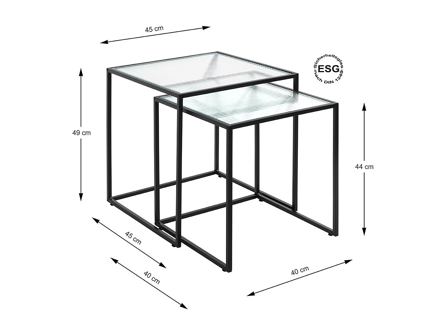 Lot de 2 tables d'appoints en métal coloris noir et verre trempé