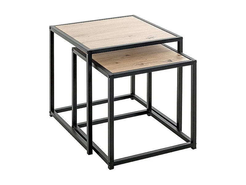 Lot de 2 tables d'appoints en bois  chêne et métal noir