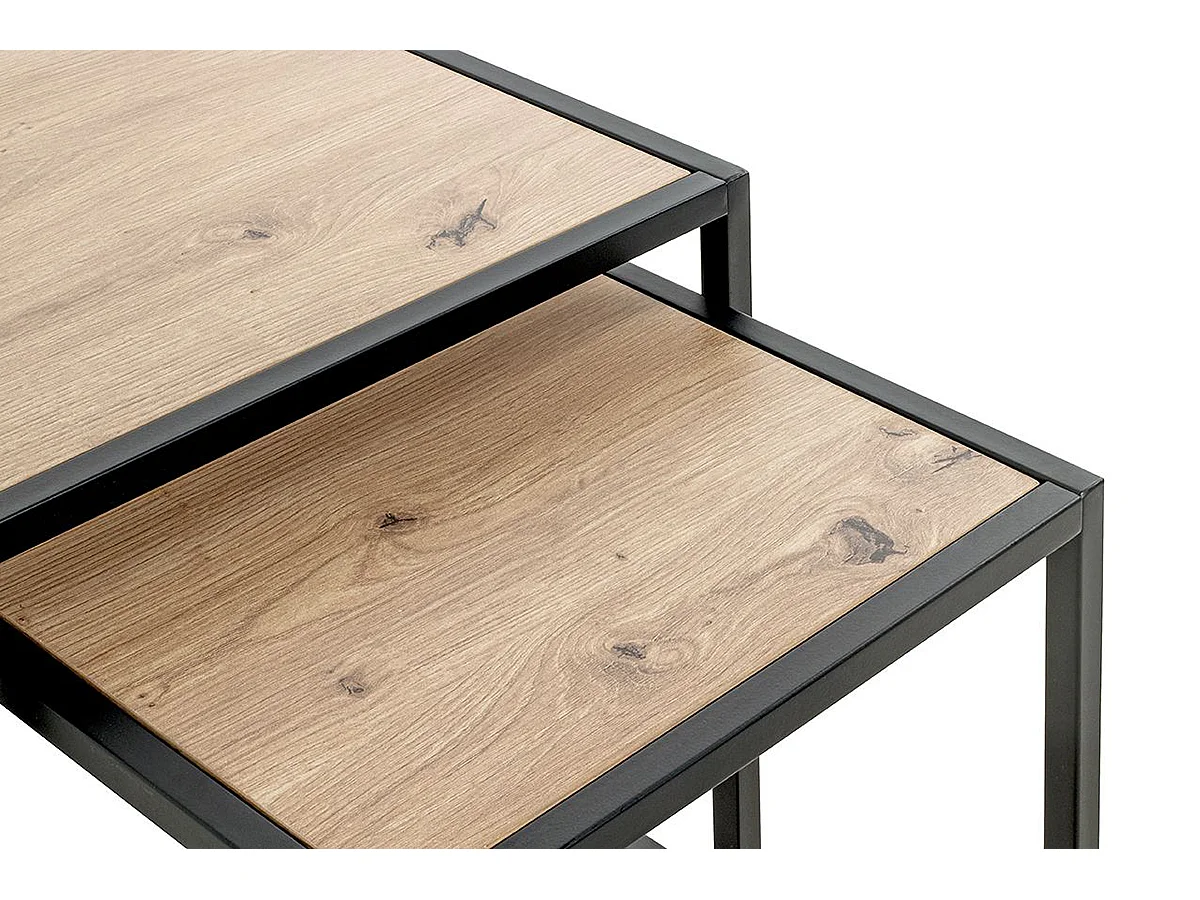 Lot de 2 tables d'appoints en bois  chêne et métal noir
