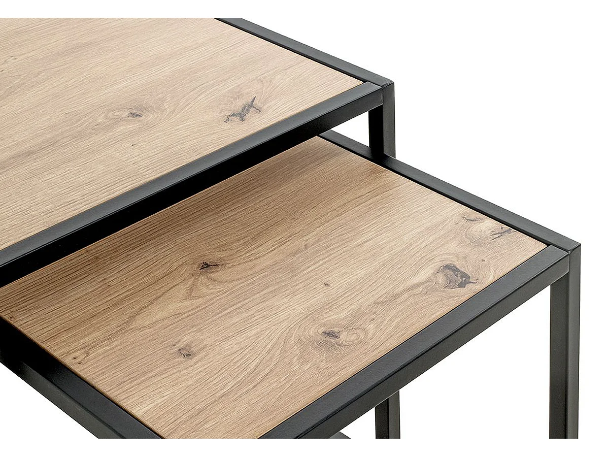Lot de 2 tables d'appoints en bois  chêne et métal noir