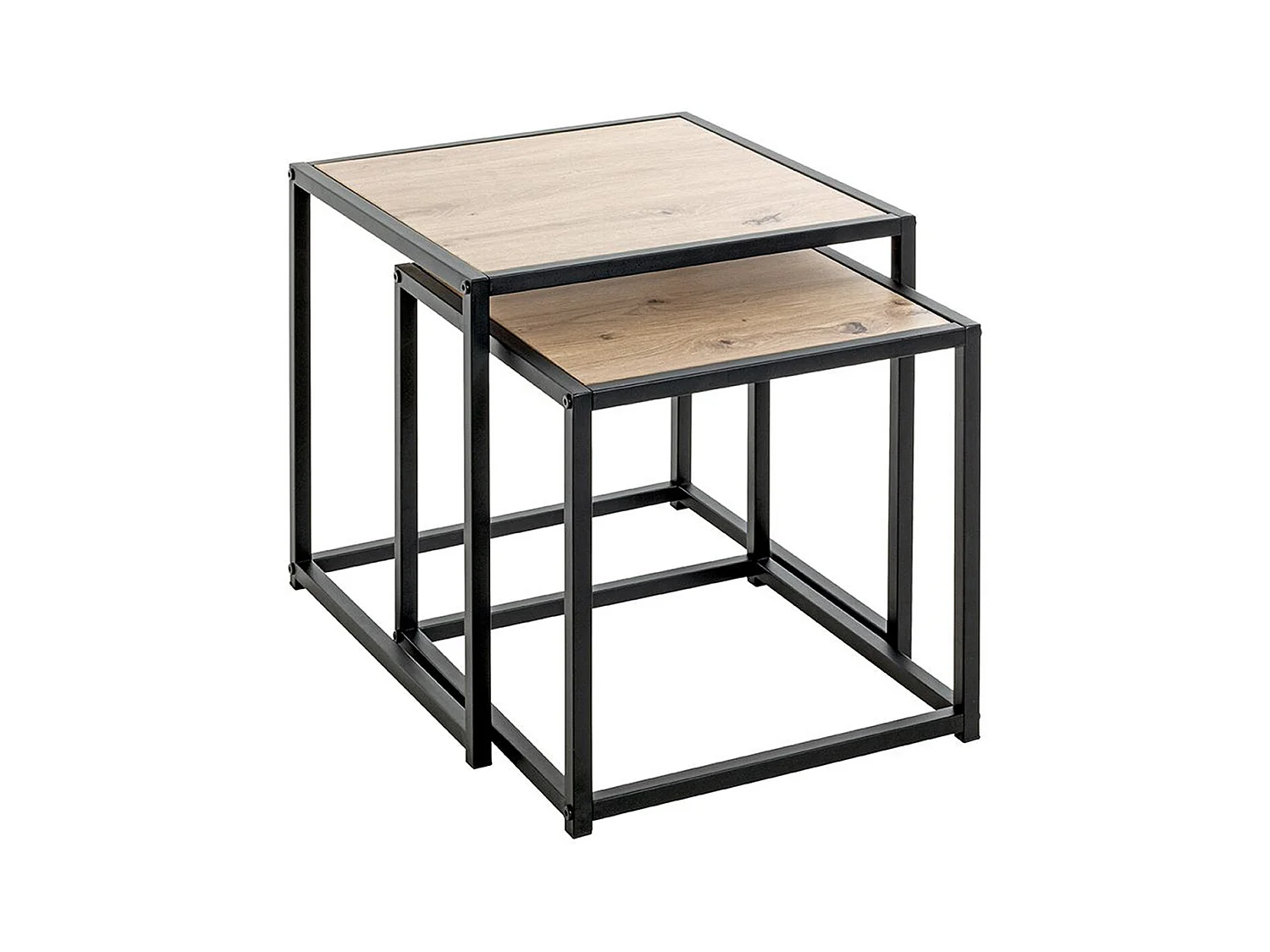 Lot de 2 tables d'appoints en bois  chêne et métal noir