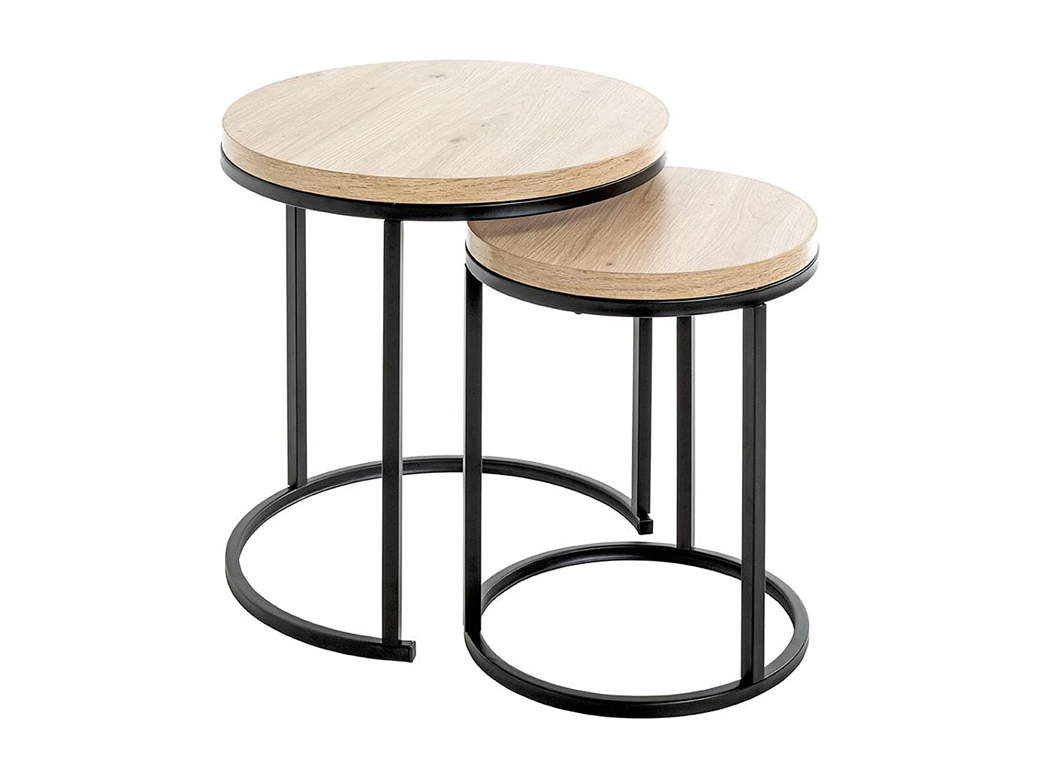 Lot de 2 tables d'appoints en bois coloris chêne et métal noir
