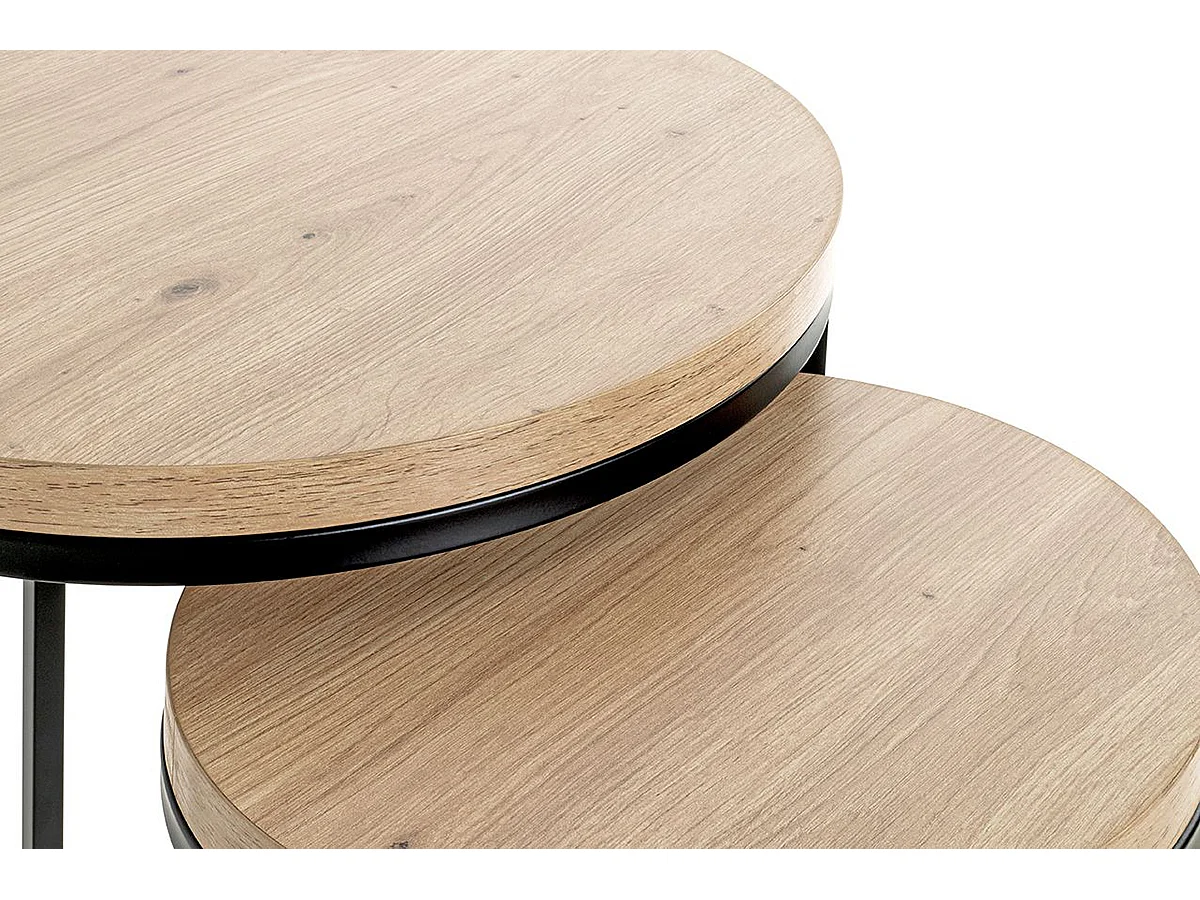Lot de 2 tables d'appoints en bois coloris chêne et métal noir