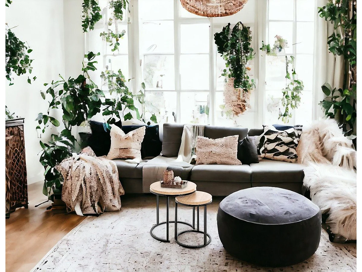 Lot de 2 tables d'appoints en bois coloris chêne et métal noir