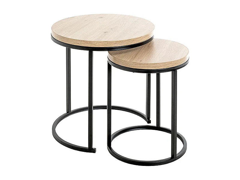 Lot de 2 tables d'appoints en bois coloris chêne et métal noir