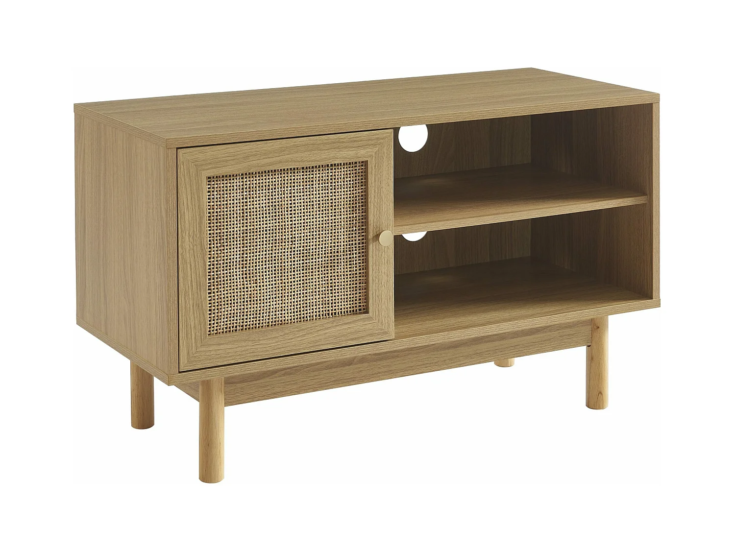 Meuble tv effet chêne et cannage rotin 90 cm ONYX