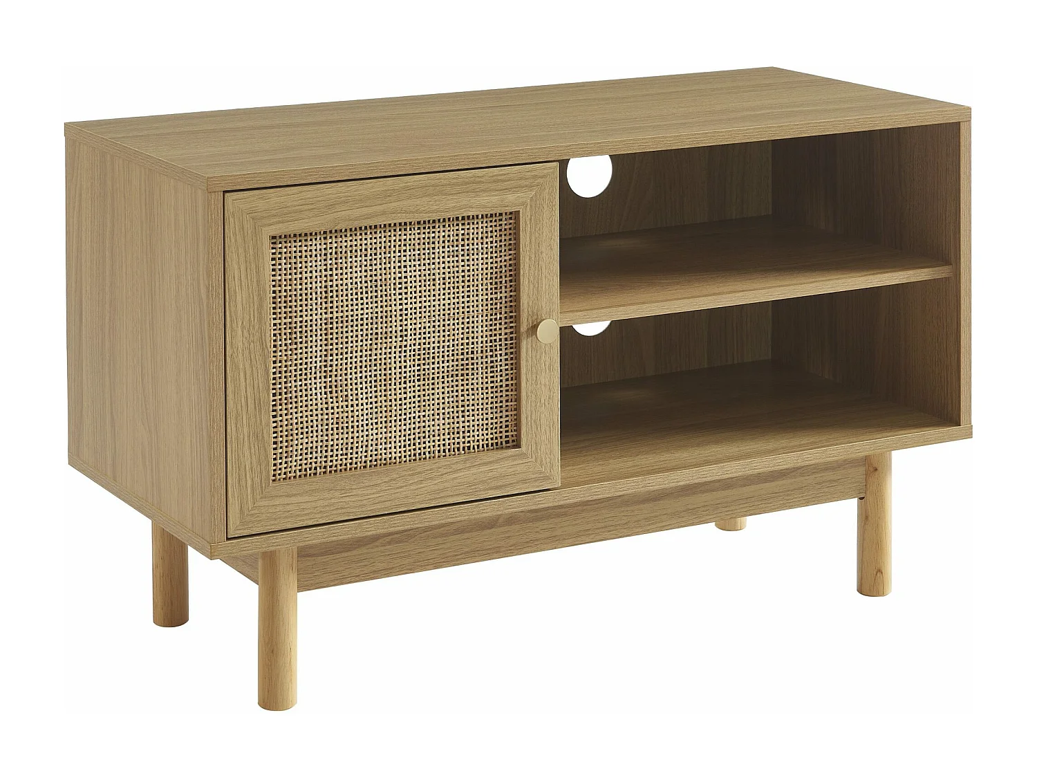 Meuble tv effet chêne et cannage rotin 90 cm ONYX