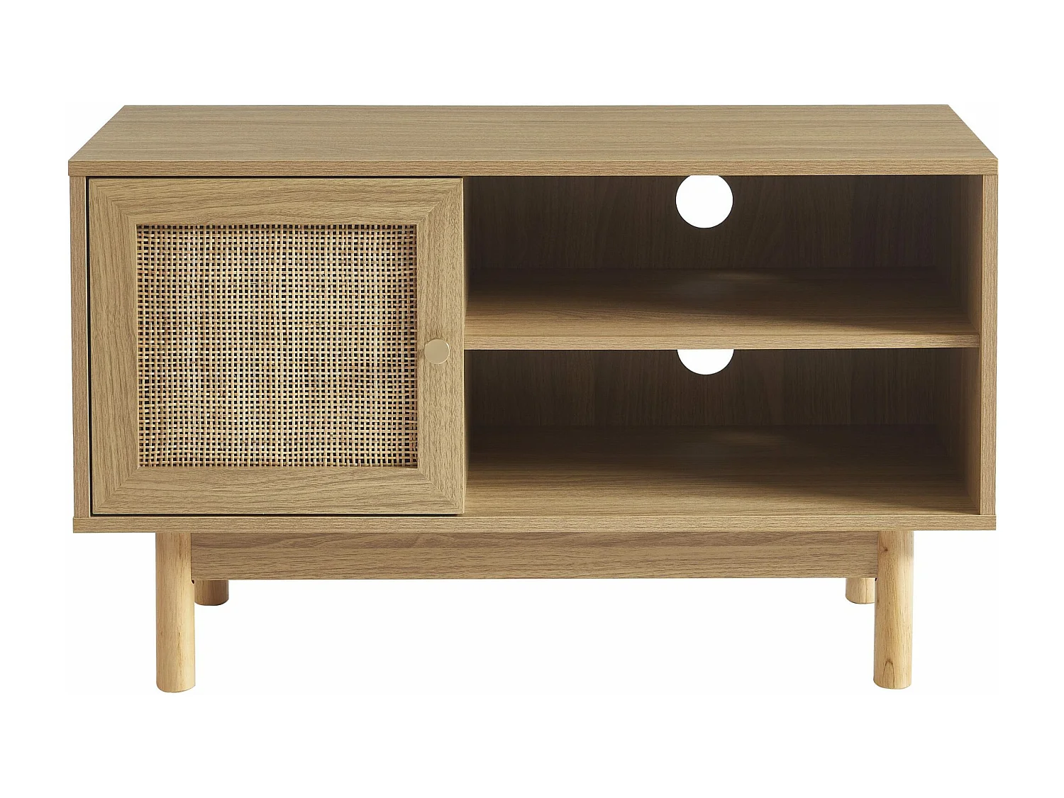 Meuble tv effet chêne et cannage rotin 90 cm ONYX